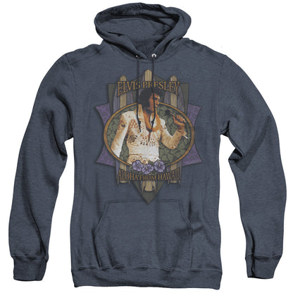 Elvis Presley Aloha From Hawaii Mens Heather Hoodie Navy Officially Licensed