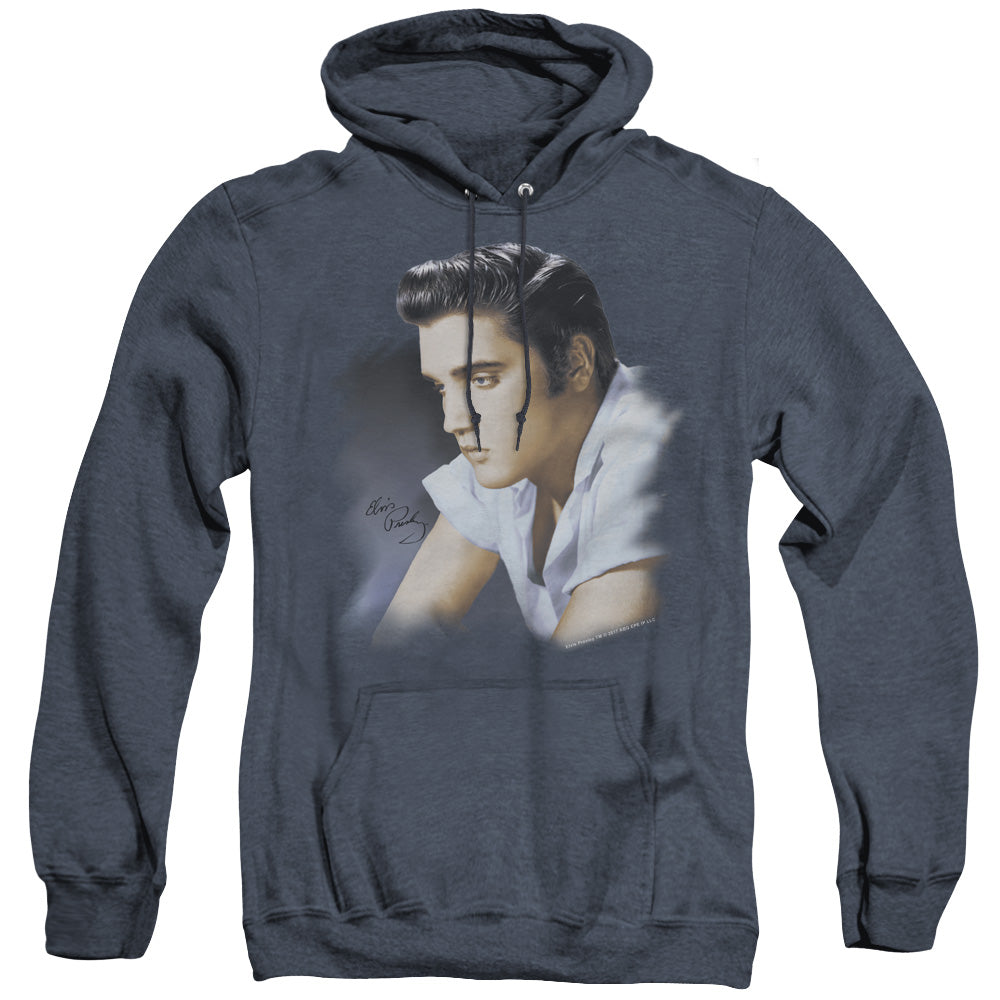 Elvis Presley Blue Profile Mens Heather Hoodie Navy Officially Licensed