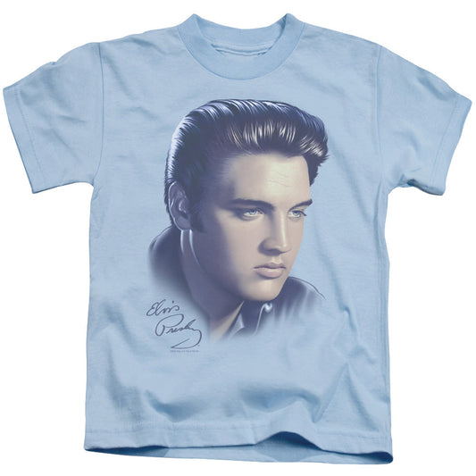 Elvis Presley Big Portrait Juvenile Kids Youth T Shirt Light Blue Officially Licensed