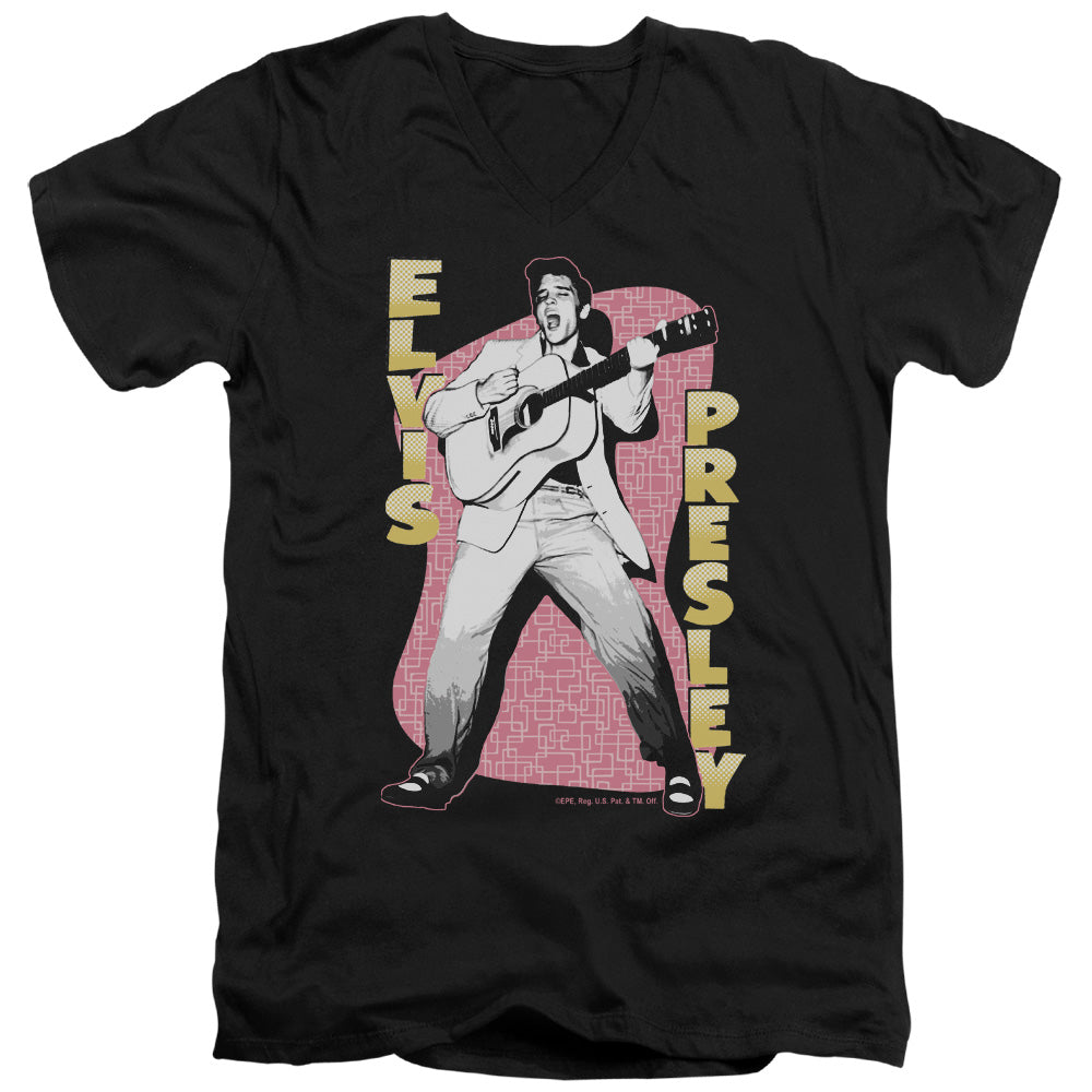 Elvis Presley Pink Rock Mens Slim Fit V-Neck T Shirt Black Officially Licensed