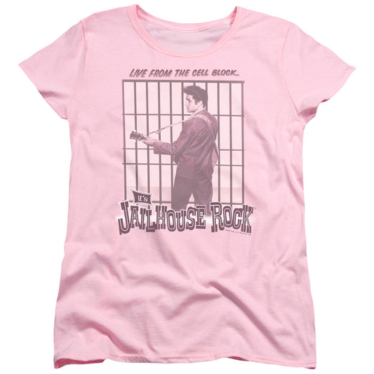 Elvis Presley Cell Block Rock Womens T Shirt Pink Officially Licensed