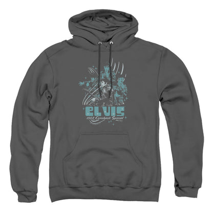 Elvis Presley 68 Leather Mens Hoodie Charcoal Officially Licensed