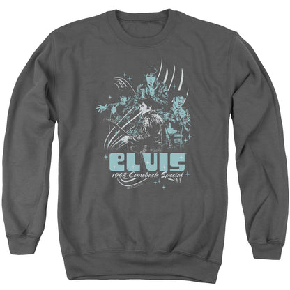 Elvis Presley 68 Leather Mens Crewneck Sweatshirt Charcoal