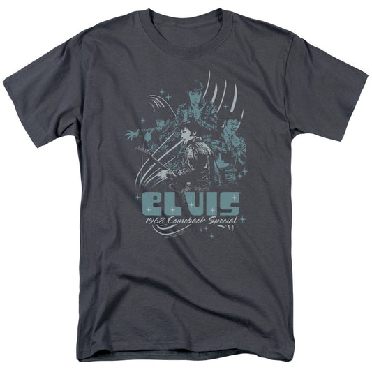 Elvis Presley 68 Leather Mens T Shirt Charcoal Officially Licensed