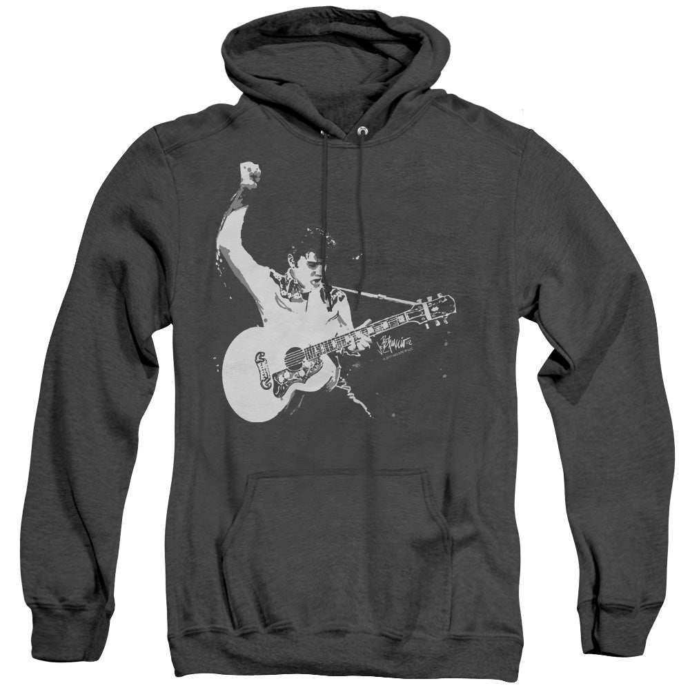 Elvis Presley Black And White Guitarman Mens Heather Hoodie Black Officially Licensed