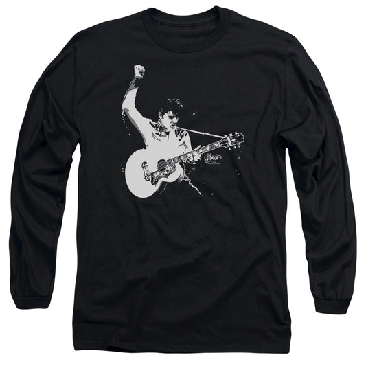 Elvis Presley Black And White Guitarman Mens Long Sleeve Shirt Black Officially Licensed