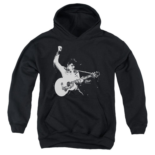Elvis Presley Black and White Guitarman Kids Youth Hoodie Black Officially Licensed