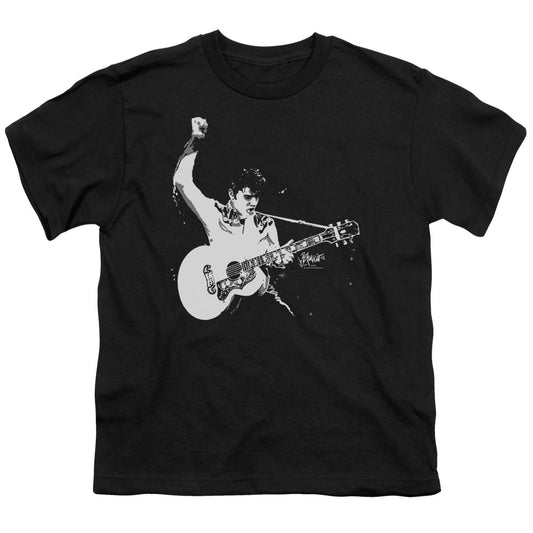 Elvis Presley Black and White Guitarman Kids Youth T Shirt Black Officially Licensed