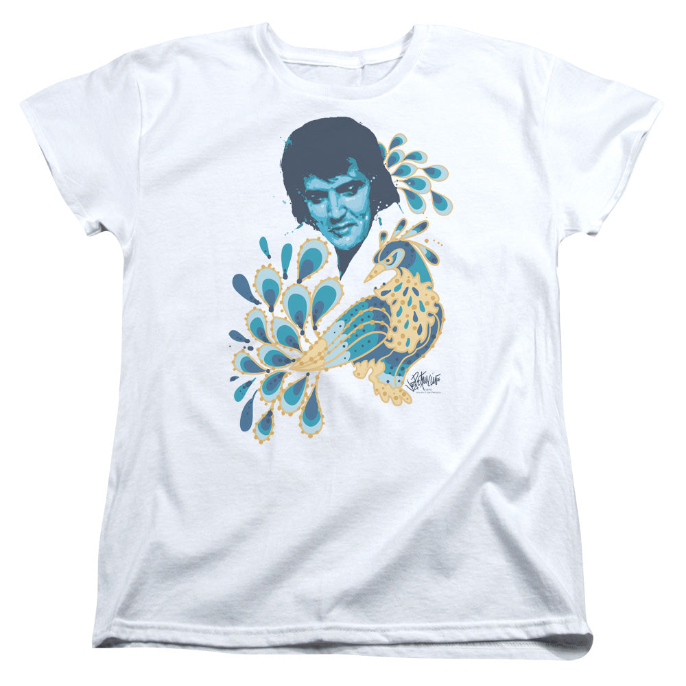 Elvis Presley Peacock Womens T Shirt White Officially Licensed