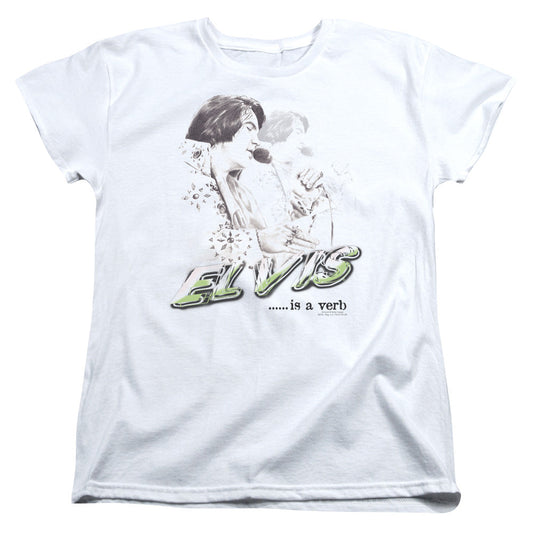 Elvis Presley Elvis is a Verb Womens T Shirt White Officially Licensed