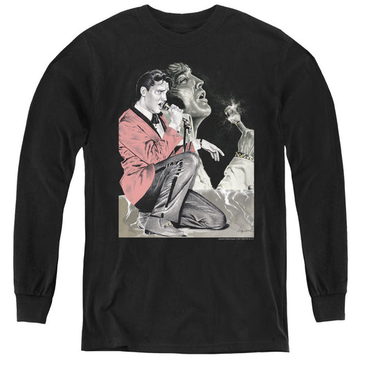 Elvis Presley Rock N Roll Smoke Long Sleeve Kids Youth T Shirt Black Officially Licensed