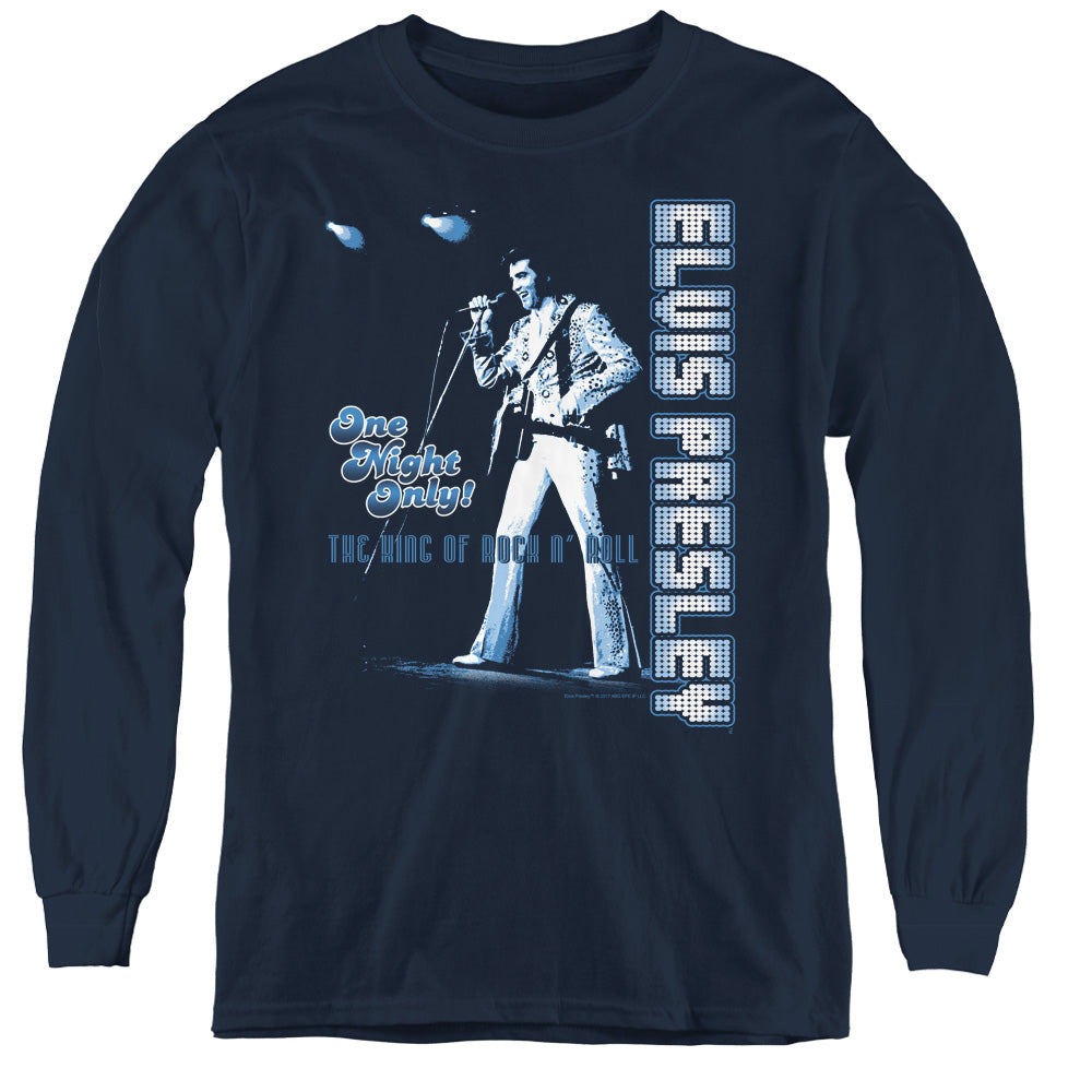 Elvis Presley One Night Only Long Sleeve Kids Youth T Shirt Navy Blue Officially Licensed