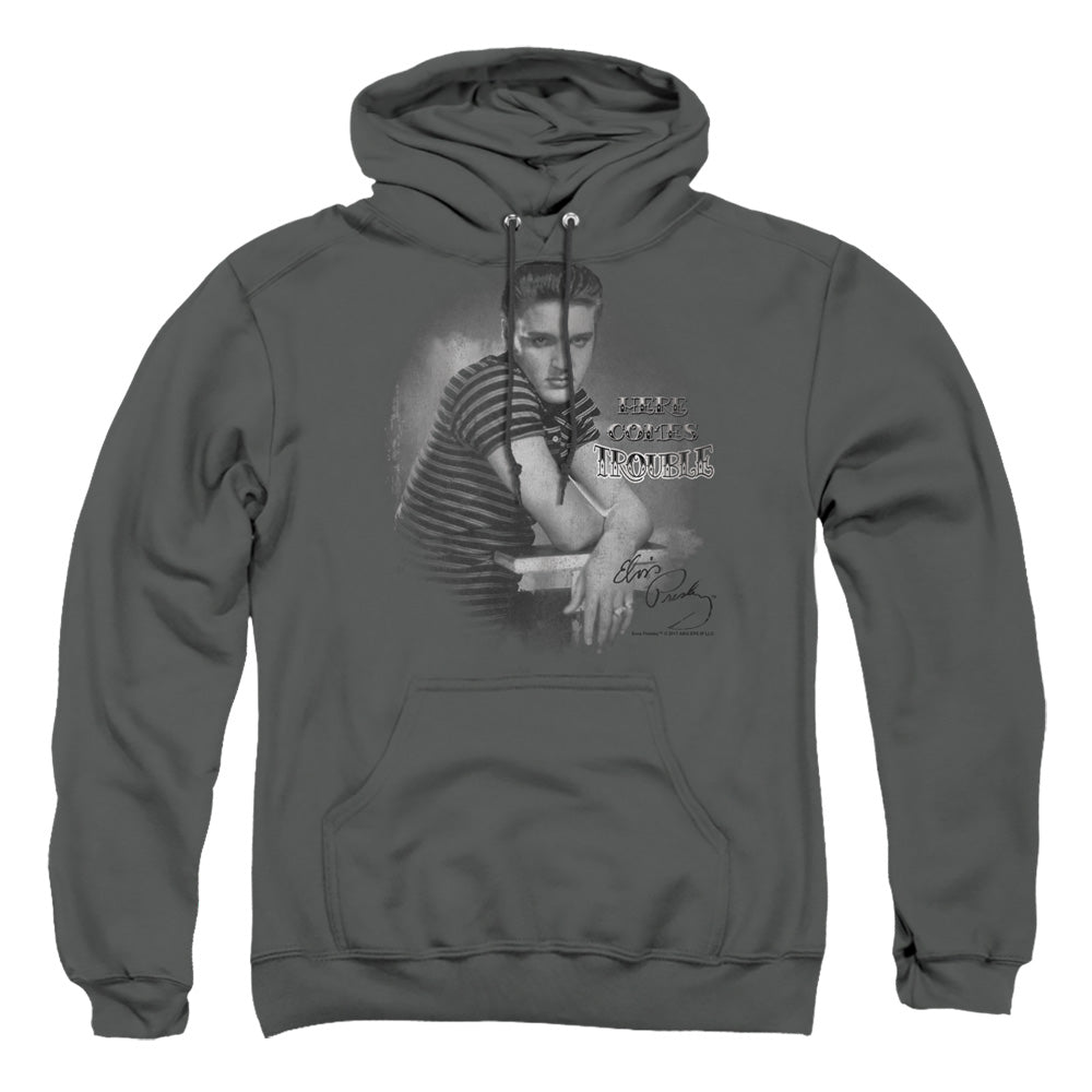 Elvis Presley Trouble Mens Hoodie Charcoal Officially Licensed