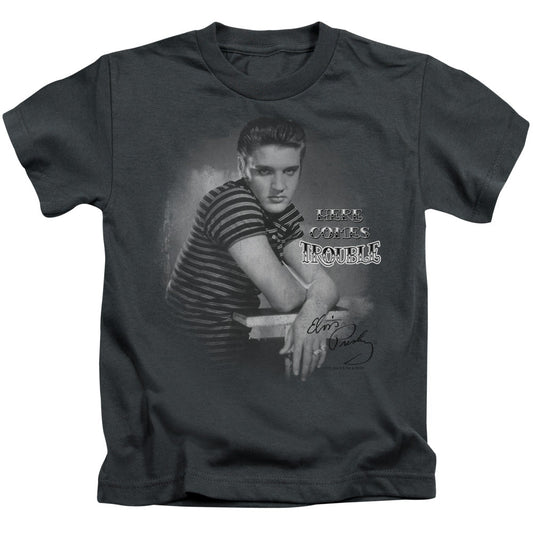 Elvis Presley Trouble Juvenile Kids Youth T Shirt Charcoal Officially Licensed
