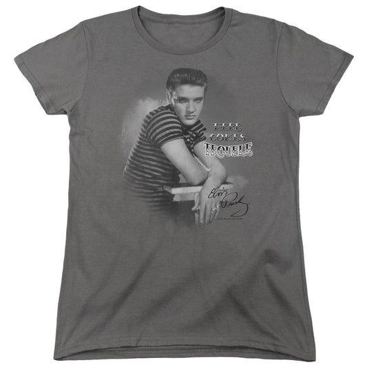 Elvis Presley Trouble Womens T Shirt Charcoal Officially Licensed