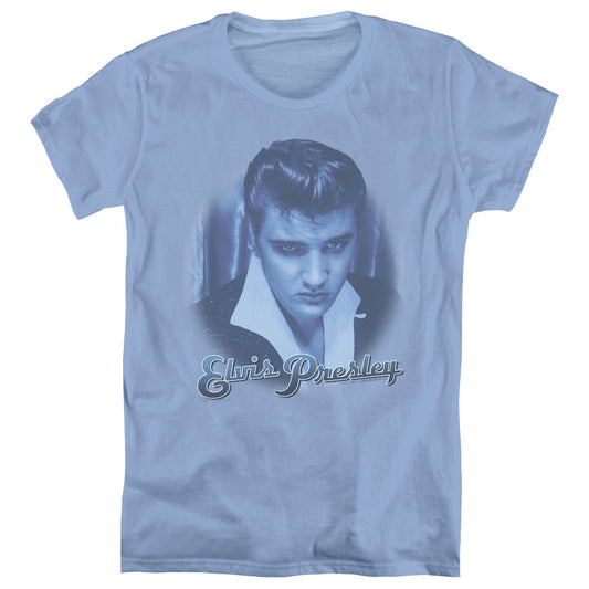 Elvis Presley Blue Suede Fade Womens T Shirt Carolina Blue Officially Licensed