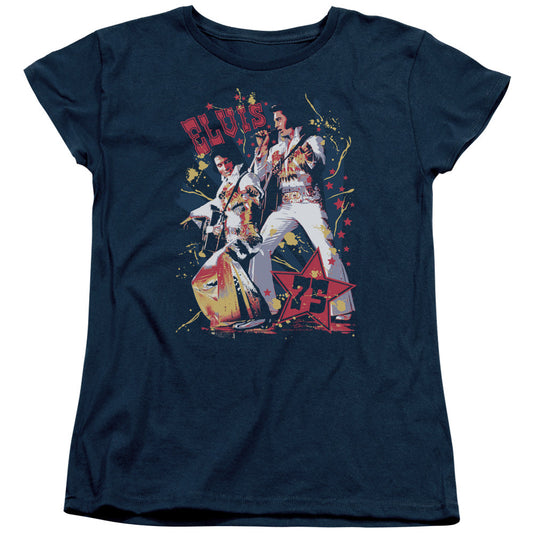 Elvis Presley Eagle Elvis Womens T Shirt Navy Blue Officially Licensed