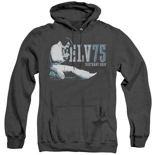 Elvis Presley Elv 75 Logo Heather Mens Hoodie Black Officially Licensed
