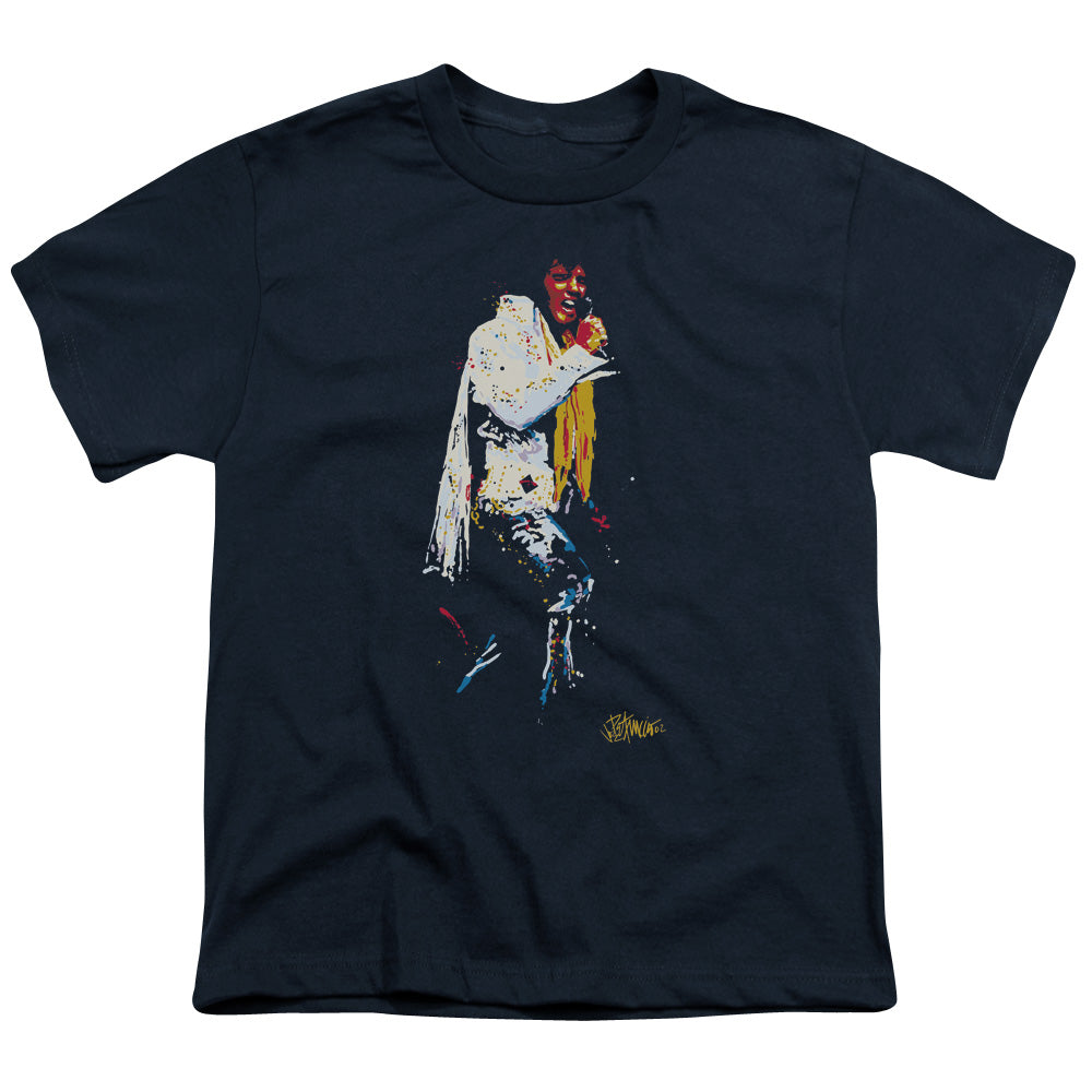 Elvis Presley Yellow Scarf Kids Youth T Shirt Navy Blue Officially Licensed