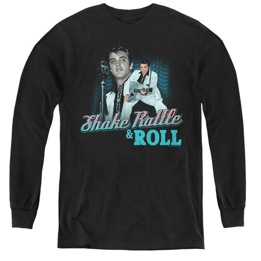 Elvis Presley Shake Rattle & Roll Long Sleeve Kids Youth T Shirt Black Officially Licensed