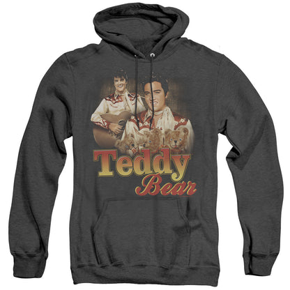 Elvis Presley Teddy Bear Mens Heather Hoodie Black Officially Licensed