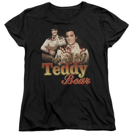 Elvis Presley Teddy Bear Womens T Shirt Black Officially Licensed