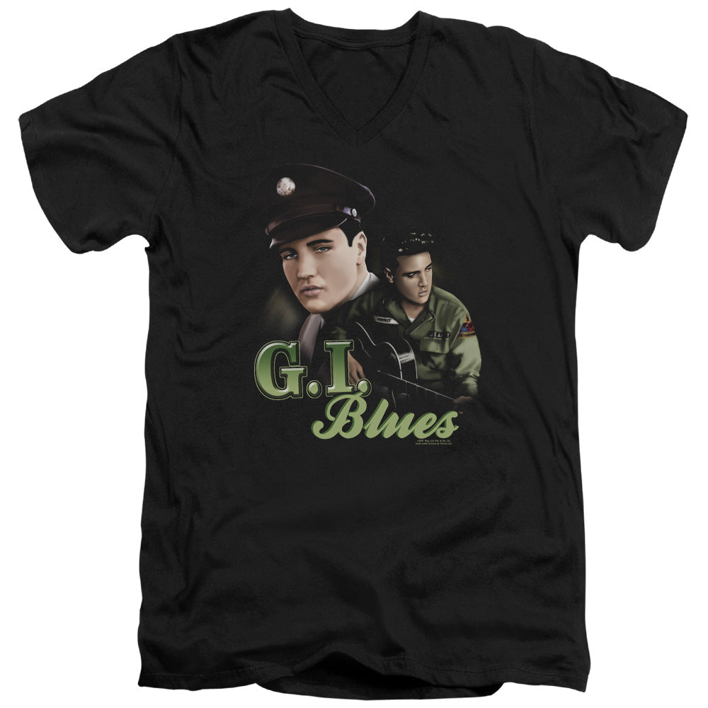 Elvis Presley G I Blues Mens Slim Fit V-Neck T Shirt Black Officially Licensed