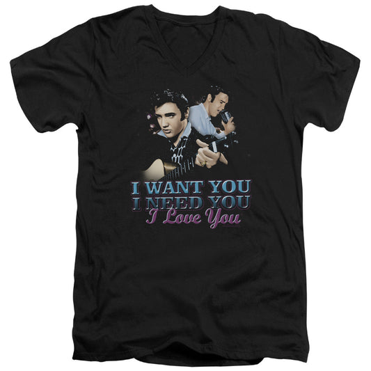 Elvis Presley I Want You Mens Slim Fit V-Neck T Shirt Black Officially Licensed