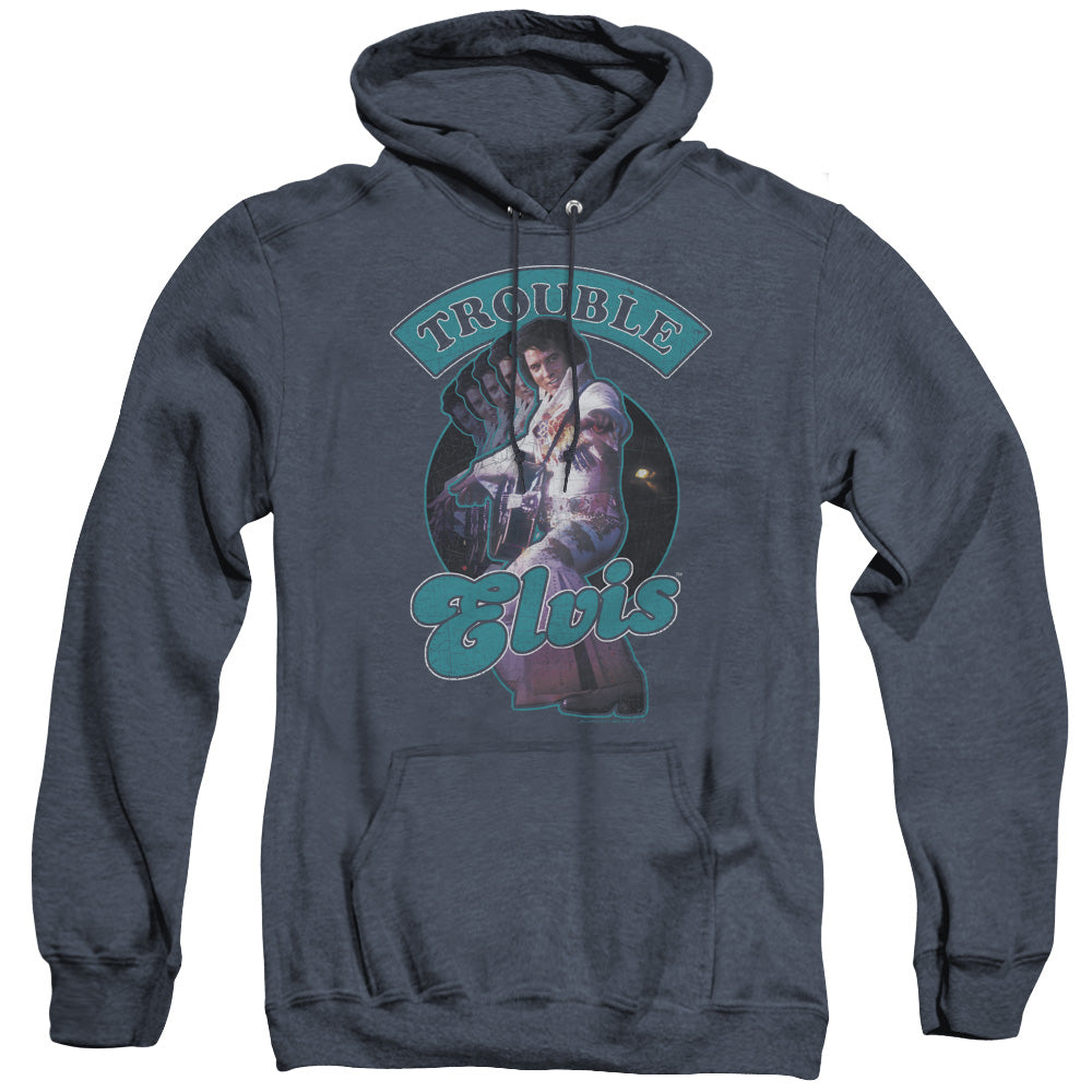 Elvis Presley Total Trouble Mens Heather Hoodie Navy Officially Licensed