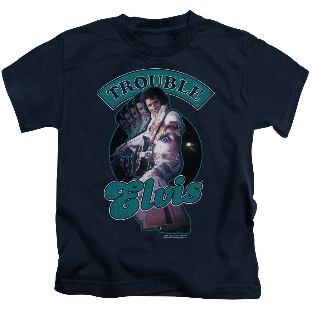 Elvis Presley Total Trouble Juvenile Kids Youth T Shirt Navy Blue Officially Licensed