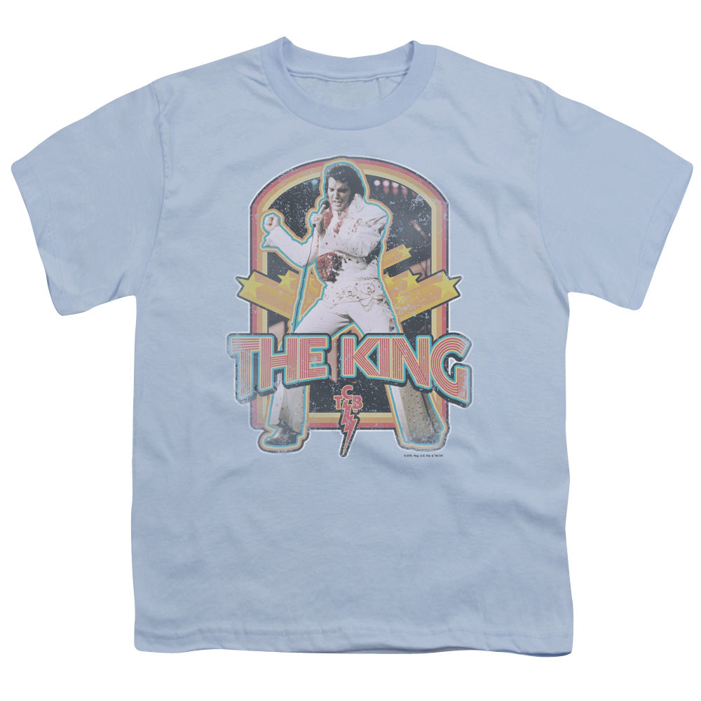 Elvis Presley Distressed King Kids Youth T Shirt Light Blue Officially Licensed
