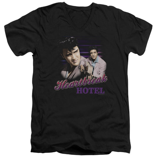 Elvis Presley Heartbreak Hotel Mens Slim Fit V-Neck T Shirt Black Officially Licensed