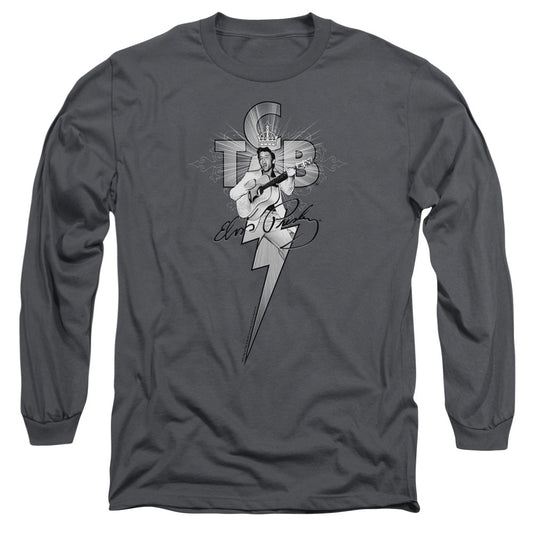 Elvis Presley Tcb Ornate Mens Long Sleeve Shirt Charcoal Officially Licensed Officially Licensed