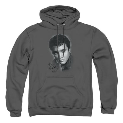 Elvis Presley Grey Portrait Mens Hoodie Charcoal Officially Licensed