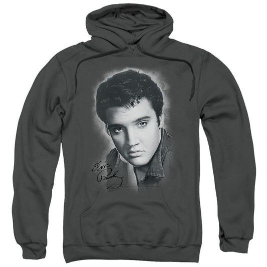 Elvis Presley Grey Portrait Mens Hoodie Charcoal Officially Licensed