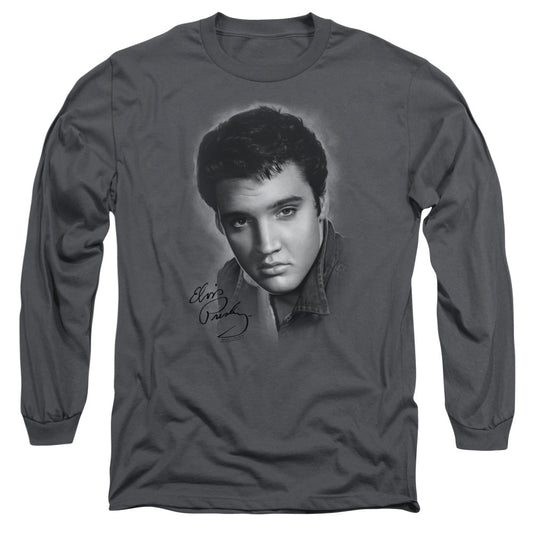 Elvis Presley Grey Portrait Mens Long Sleeve Shirt Charcoal Officially Licensed Officially Licensed