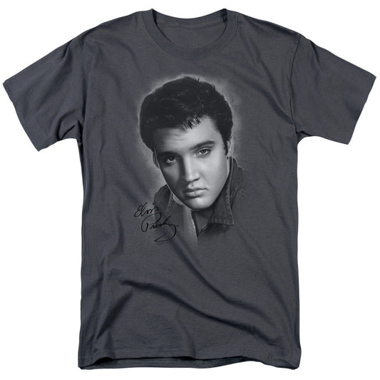 Elvis Presley Grey Portrait Mens T Shirt Charcoal Officially Licensed