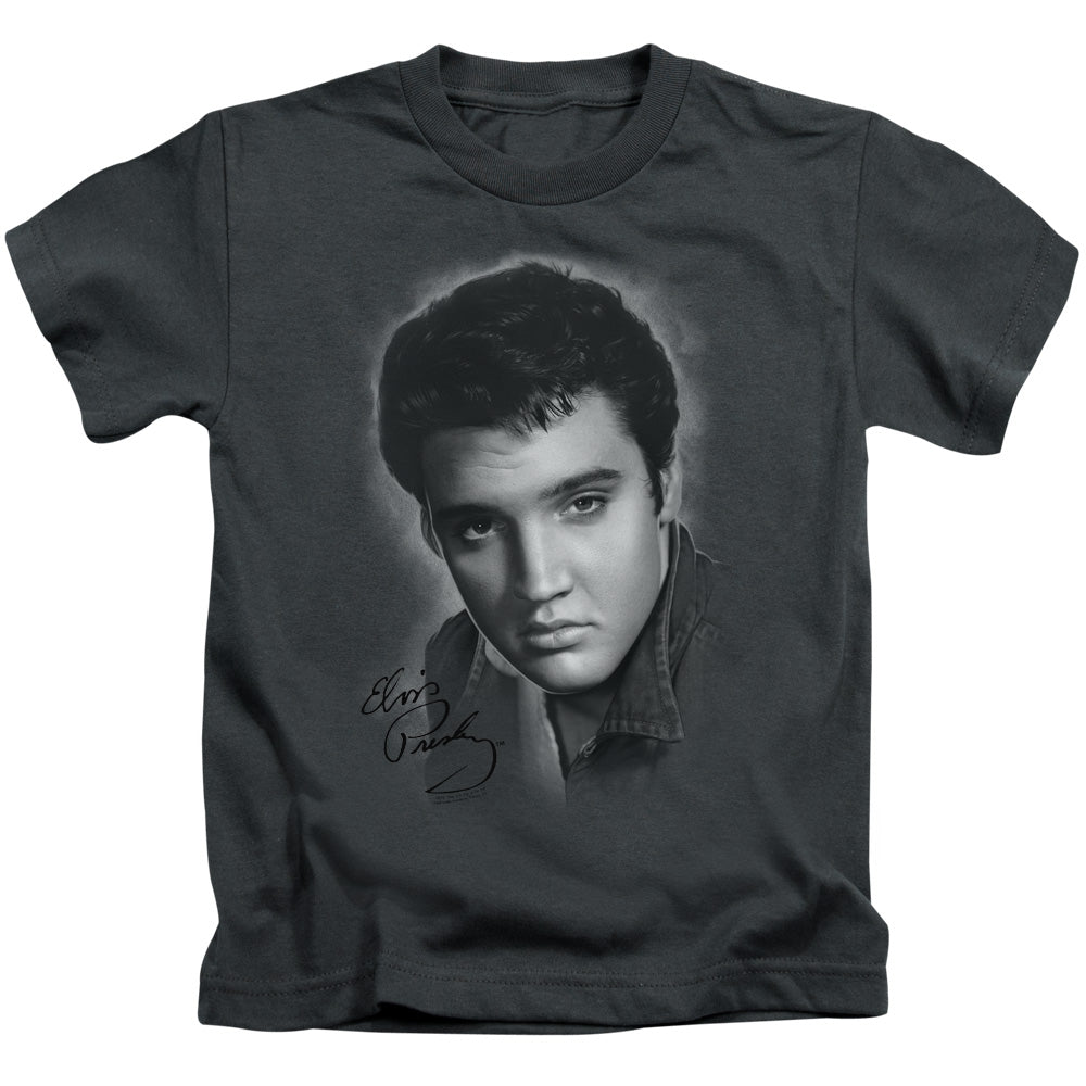Elvis Presley Grey Portrait Juvenile Kids Youth T Shirt Charcoal Officially Licensed
