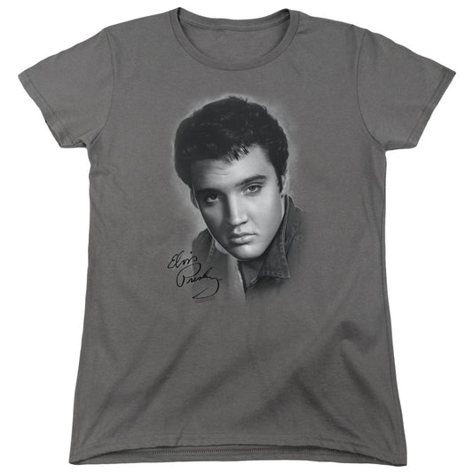 Elvis Presley Grey Portrait Womens T Shirt Charcoal Officially Licensed