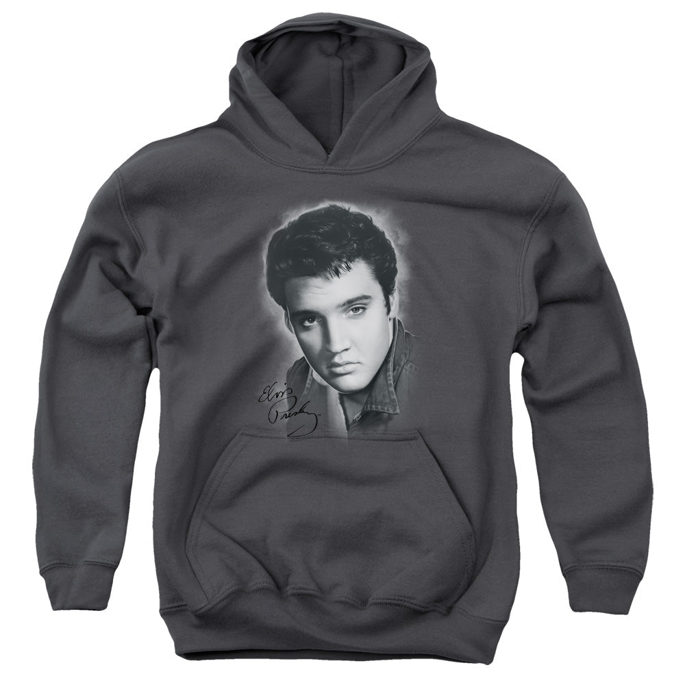 Elvis Presley Grey Portrait Kids Youth Hoodie Charcoal Officially Licensed