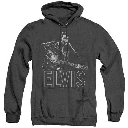 Elvis Presley Guitar In Hand Mens Heather Hoodie Black Officially Licensed