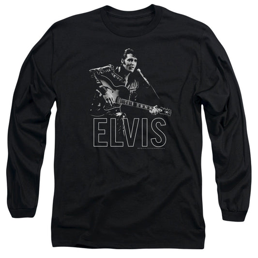 Elvis Presley Guitar In Hand Mens Long Sleeve Shirt Black Officially Licensed Officially Licensed