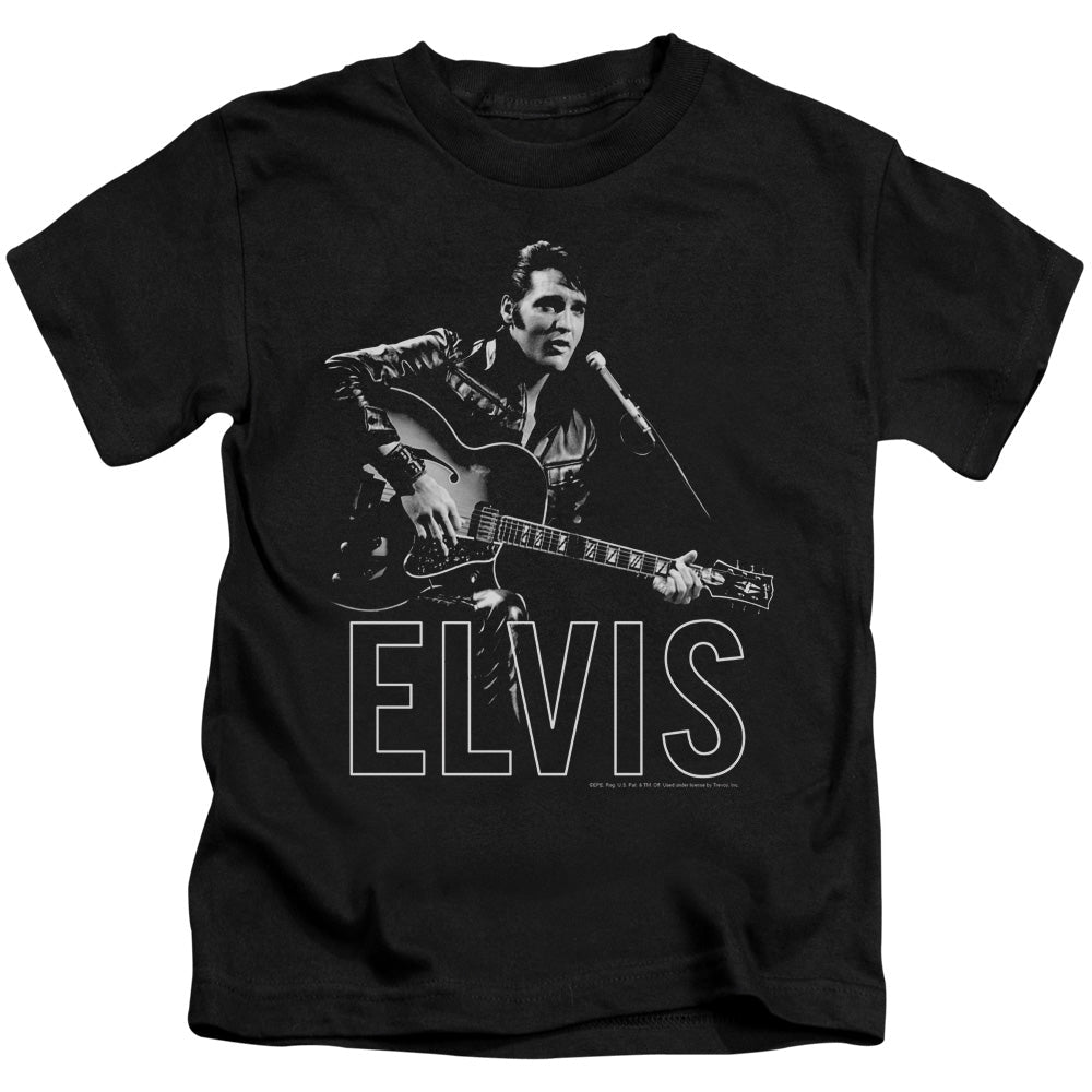 Elvis Presley Guitar in Hand Juvenile Kids Youth T Shirt Black Officially Licensed