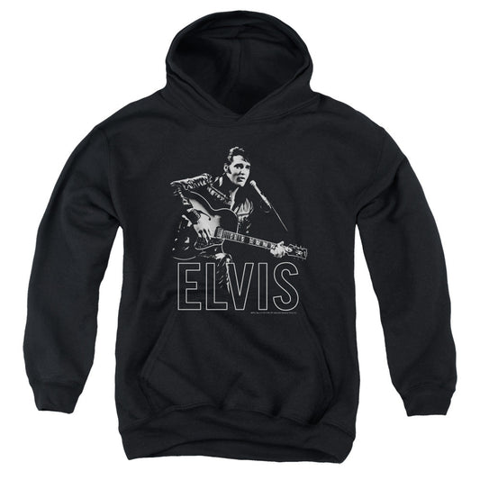 Elvis Presley Guitar in Hand Kids Youth Hoodie Black Officially Licensed