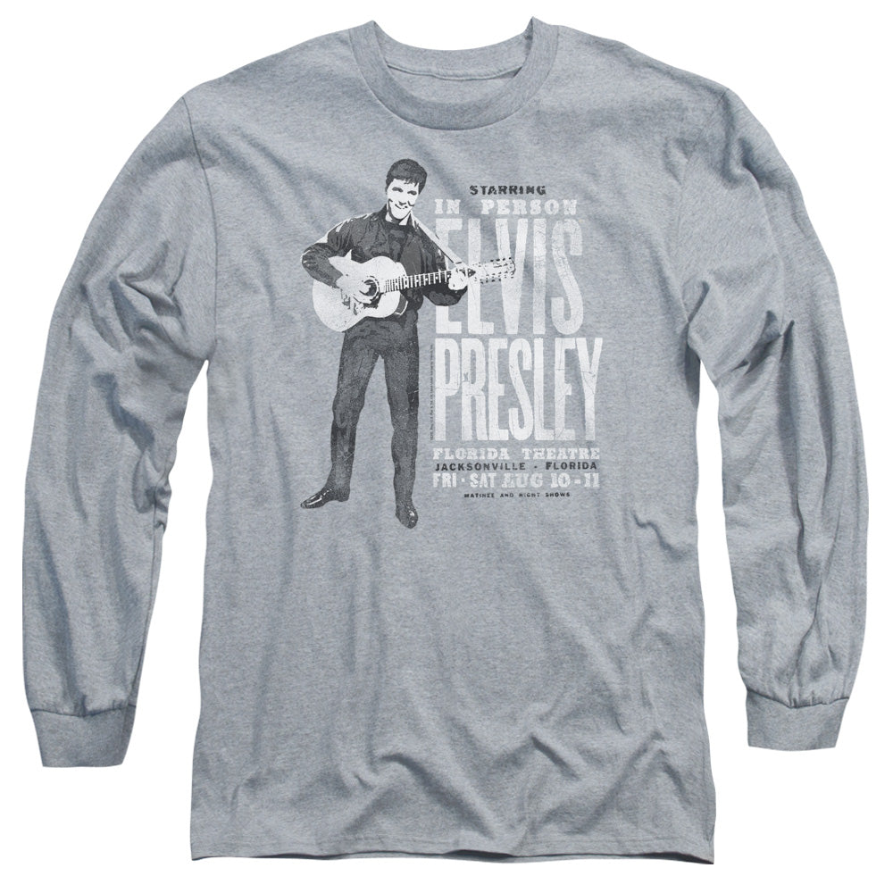Elvis Presley In Person Mens Long Sleeve Shirt Athletic Heather Officially Licensed Officially Licensed