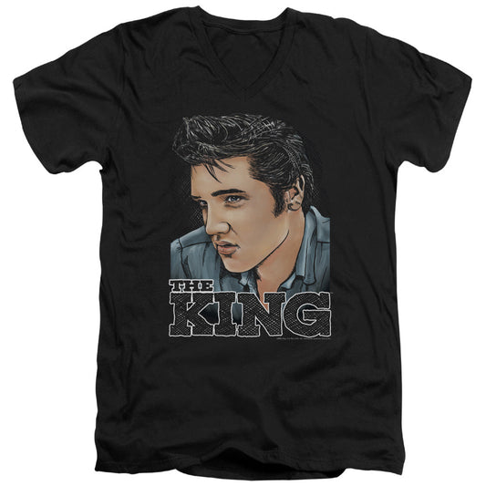 Elvis Presley Graphic King Mens Slim Fit V Neck T Shirt Black Officially Licensed