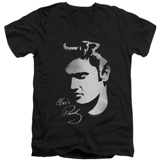 Elvis Presley Simple Face Mens Slim Fit V Neck T Shirt Black Officially Licensed