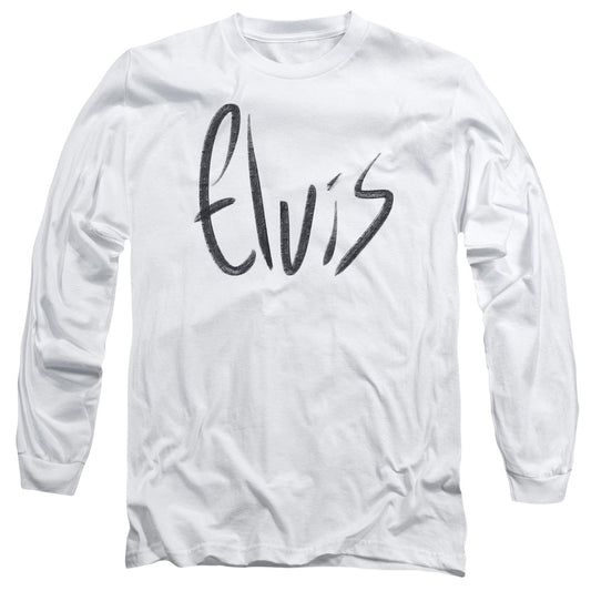 Elvis Presley Sketchy Name Mens Long Sleeve Shirt White Officially Licensed Officially Licensed