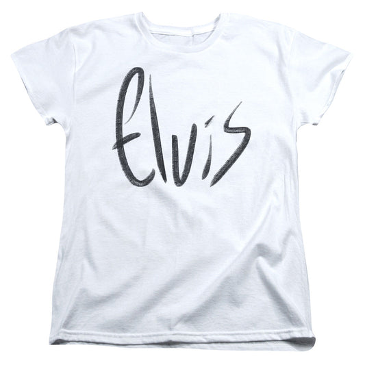 Elvis Presley Sketchy Name Womens T Shirt White Officially Licensed