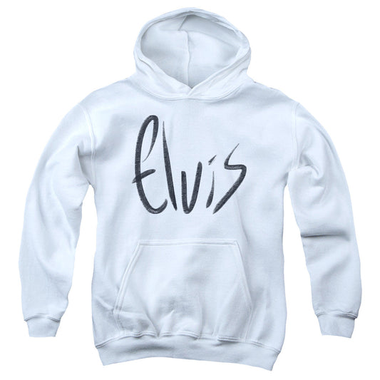Elvis Presley Sketchy Name Kids Youth Hoodie White Officially Licensed